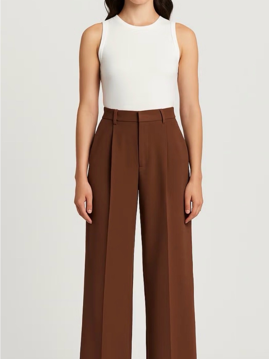 Cider Wide-Leg High Waist Trousers In Brown N0588